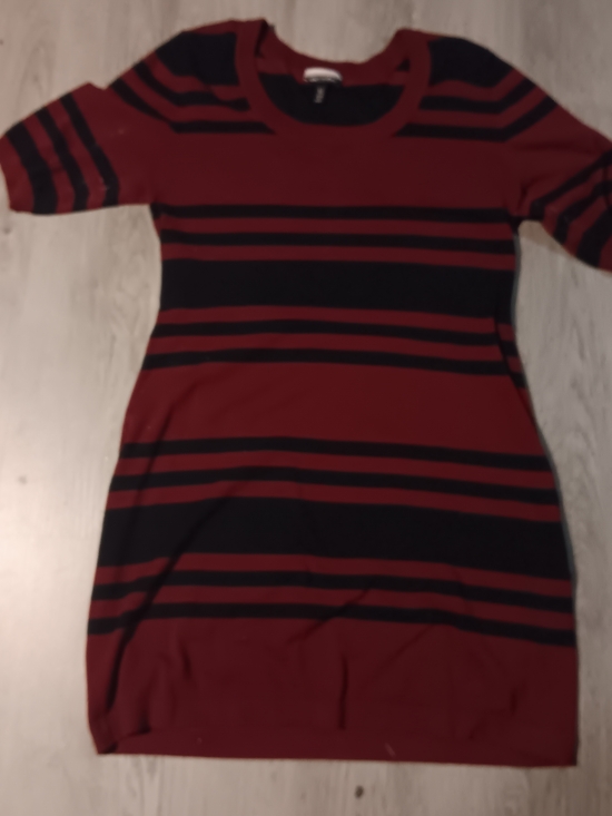 Allison Brittney Dresses & Skirts - Striped Short Sleeve Knit Dress - Wine and Black